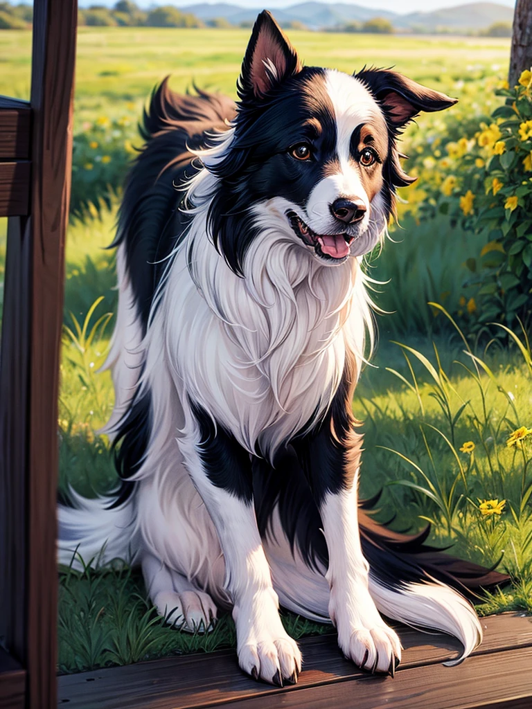 Highest Resolution,Highest quality,Woman and border collie looking at camera,