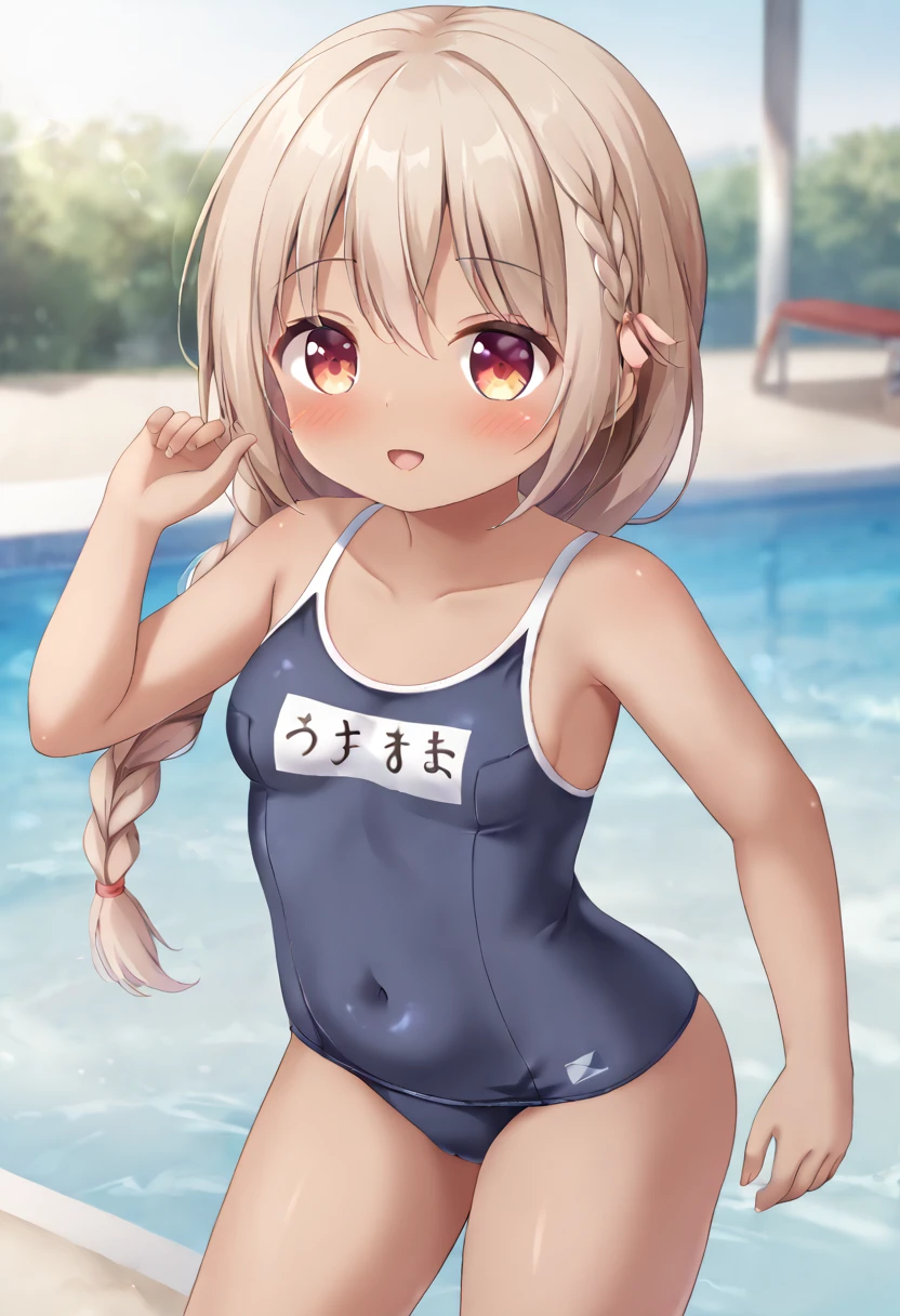 Cute little beautiful girl、Budding breasts、School swimsuit、A sweet and adorable blush、Beautiful Eyes、Brown skin、Braid、Big Ass