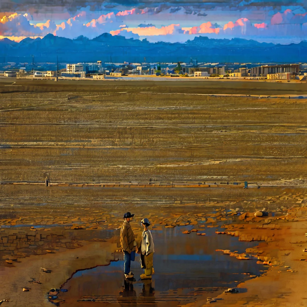 desert, few brush, raining, dark cloud, dawn,