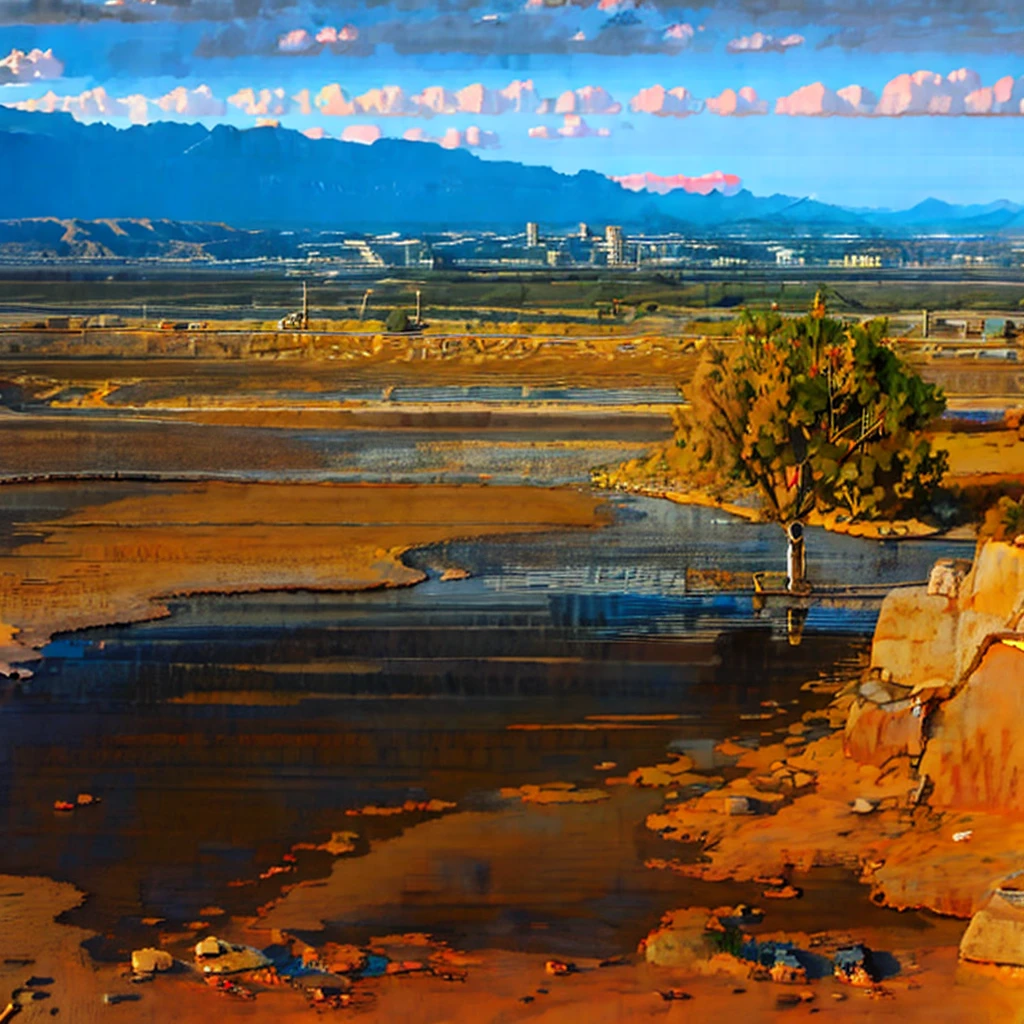 desert, few brush, raining, dark cloud, dawn,