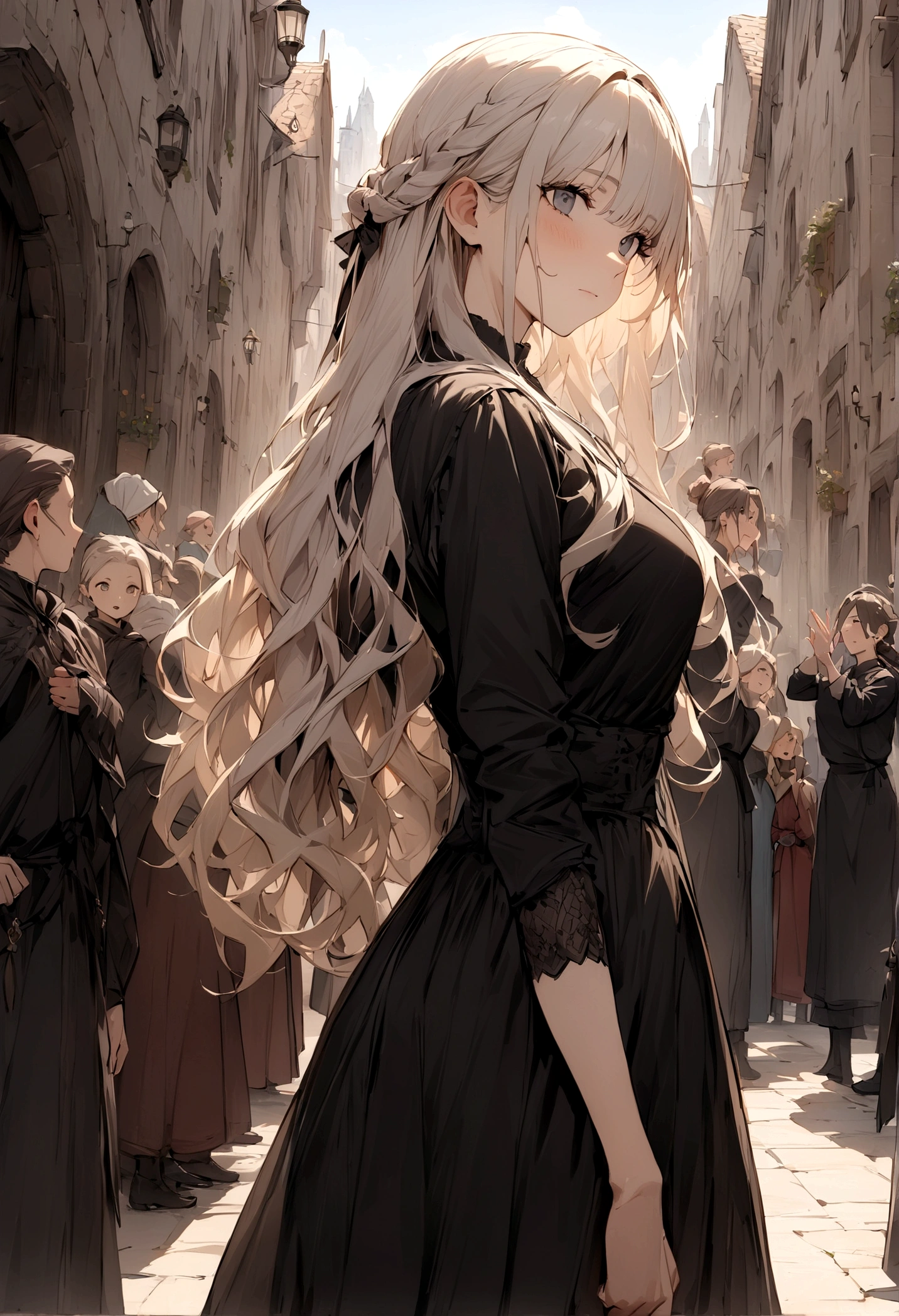 (masterpiece:1.4), (Best quality:1.4), (high resolution:1.4), , Anna&#39;s Arendelle, , surprise, Long hair, , Looking at the audience,, black tunic,outdoor,