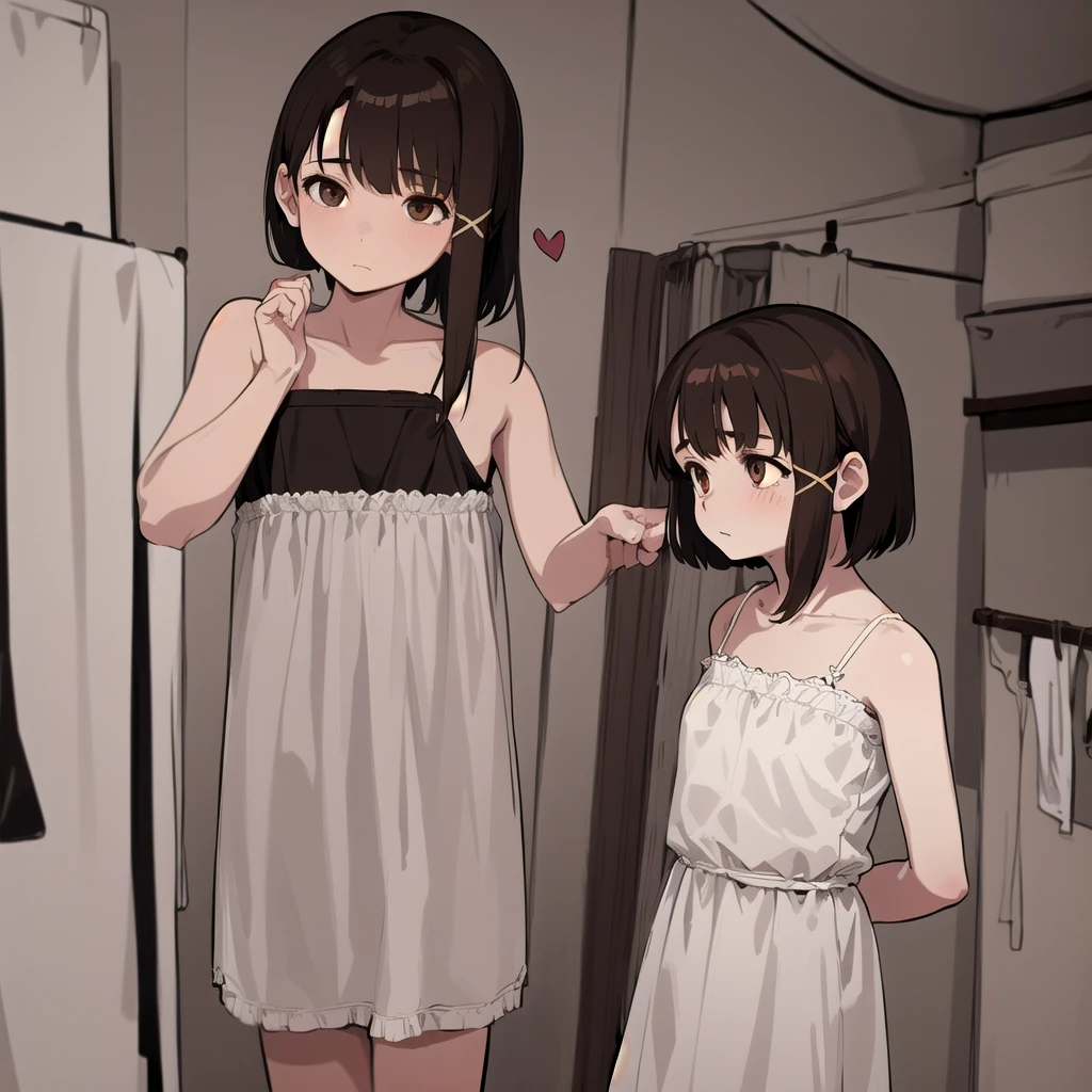 ｛｛｛｛｛One girl｝｝｝｝｝, Another Iwakura, brown eyes, Kamrein, white camisole, indoors, dark room