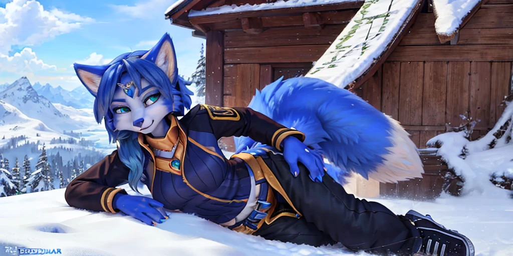 A beautiful and detailed (full body portrait) wa ((Krystal)), Star Fox Krystal, sslim, lovable, green eyes, medium breasts, (((Long blue hair 1.3))), Decollete, anthro, furry, Uploaded E621, detailed fluffy fur, (wa Fluff-Kevlar, Bayard Wu, Personalami, Pino Daeni), detailed face, (fluffy), 1 girl, alone, sweet girl, 
