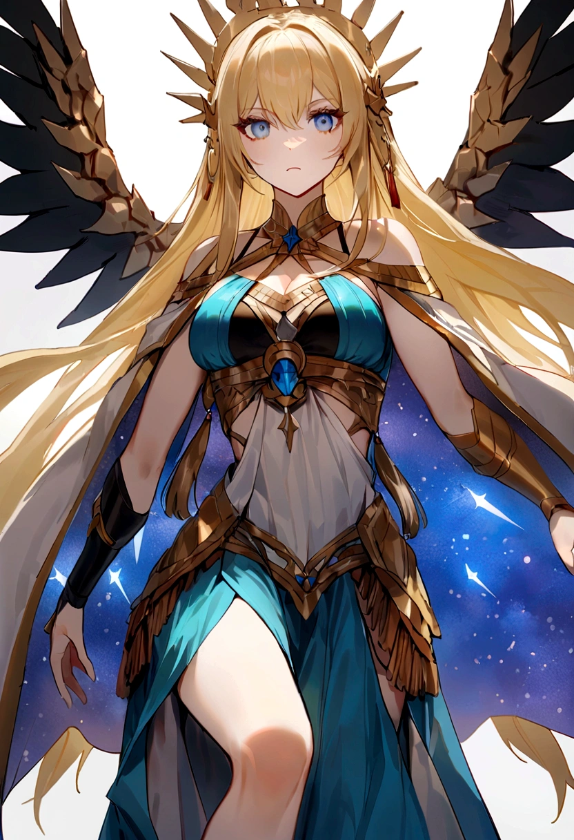 (Huang Li、high quality、Extremely detailed),Constellation - Gemini Goddess,Two goddesses appear,Sister and younger sister,The goddesses embrace each other,Similar to Latin goodness,brave,capricious,Productivity,The face of enterprising and humanitarianism,Yellow hair,Ancient Greek costumes、Wrap Dress,Background is starry sky,Crystal blue eyes(Eyes Details),Powerful appearance