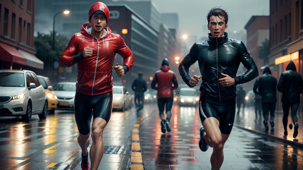 Man running in the rain.