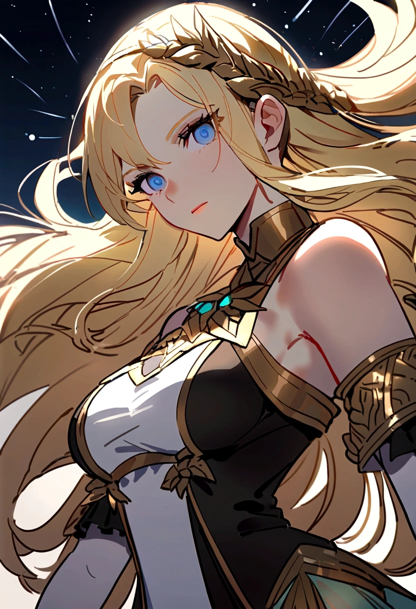 (Huang Li、high quality、Extremely detailed),Constellation - Gemini Goddess,Two goddesses appear,Sister and younger sister,The goddesses embrace each other,Similar to Latin goodness,brave,capricious,Productivity,The face of enterprising and humanitarianism,Yellow hair,Ancient Greek costumes、Wrap Dress,Background is starry sky,Crystal blue eyes(Eyes Details),Powerful appearance
