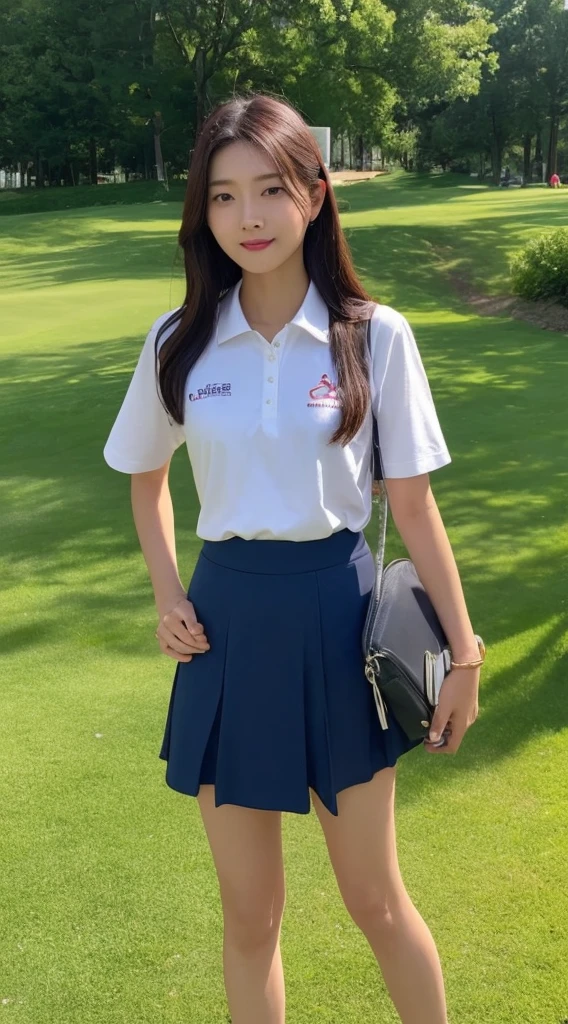 Araped female golfer wearing white shirt and blue skirt, Minjeong Shin, nara michi, What is a mole?, jiyun chae, chiho ashima, Yun Ling, Meiling Zhou (Mei-Ling Zhou), Gemma Chen, Wonderful woman, Aoi Ogata, Qiu Fang, Hyunjoo Kim, Heonhwa Choi