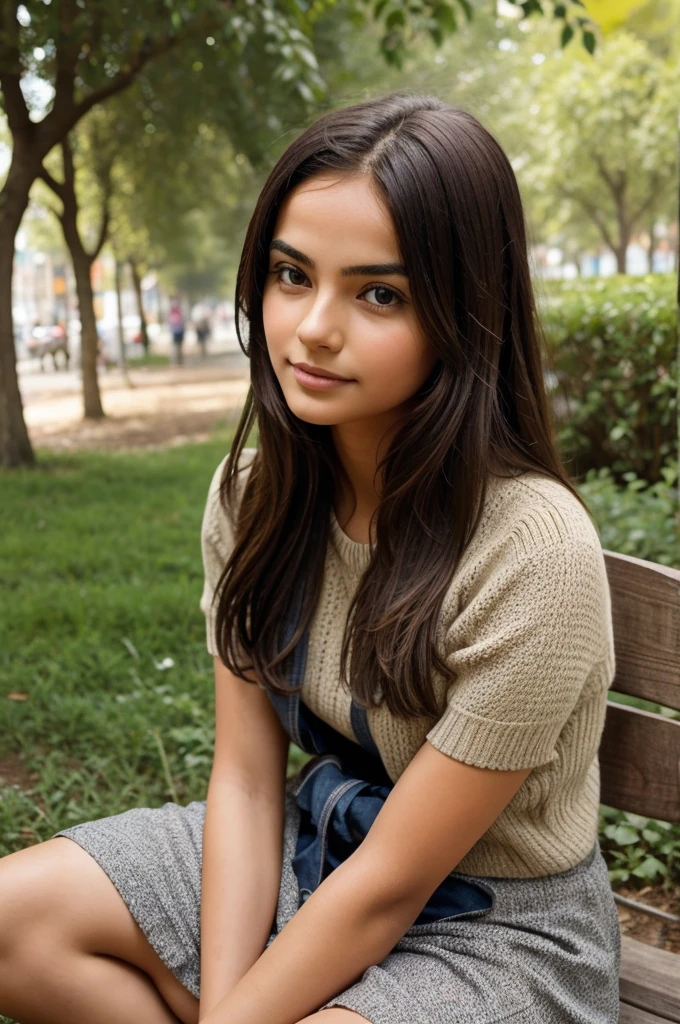 Create an image of a person sitting in many people of friendly nature and all the people are listening him in interesting manner show it as girl