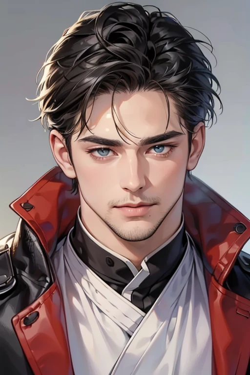 (best quality,4k,8k,highres,masterpiece:1.2),ultra-detailed,(realistic,photorealistic,photo-realistic:1.37),30 year old man,3 day beard,handsome anime,portraits,strong,masculine,dark hair,sharp jawline,mesmerizing eyes,perfectly styled hair,cool anime outfit,confident expression,vibrant colors,dynamic lighting, CEO and expression smile in love.
