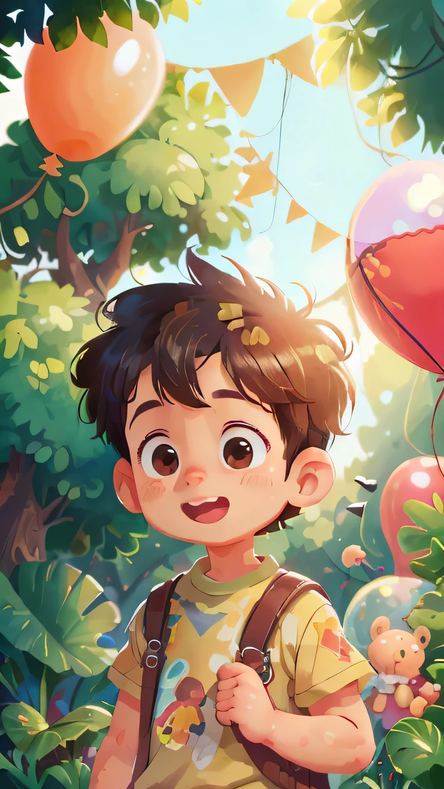 A boy, zoo, many balloons, happy, happy, perfect quality, clear focus (clutter - home: 0.8), (masterpiece: 1.2) (realistic: 1.2) (bokeh) (best quality) (detailed skin: 1.3) (intricate details) (8K) (detail eyes) (sharp focus), (happy)
