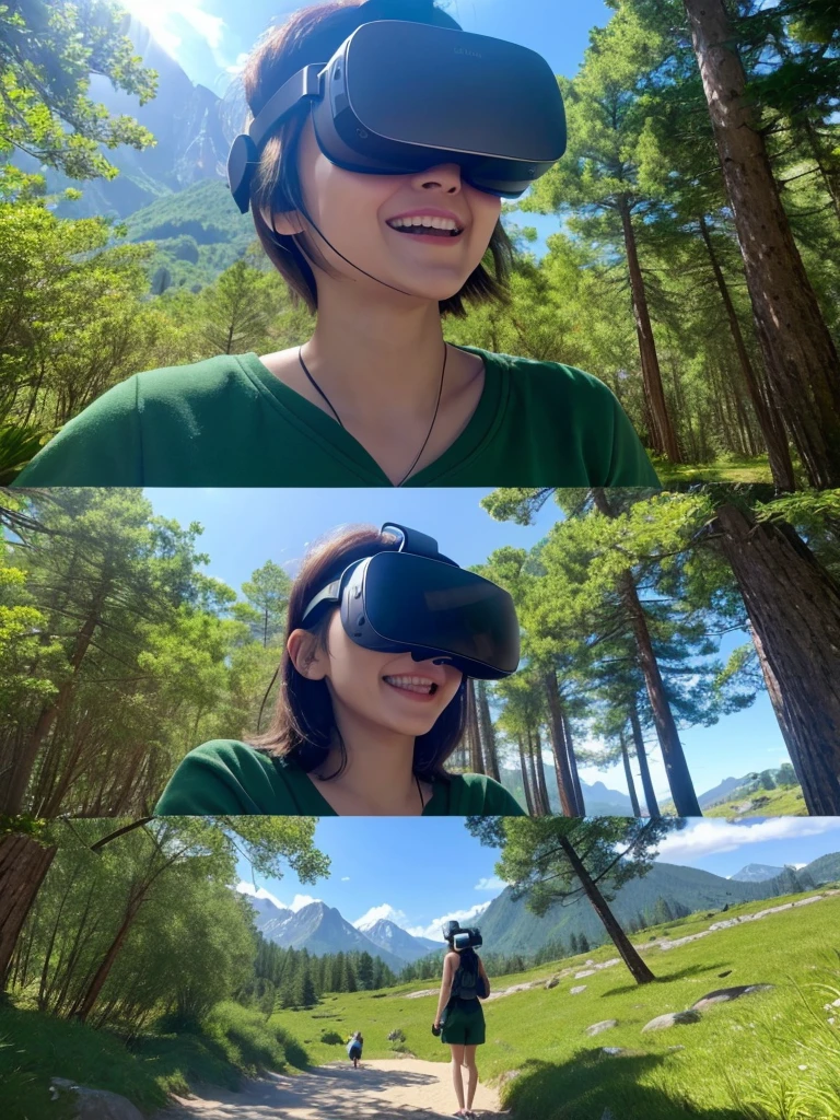A calming natural appearance like a beach, Forest, and mountains in VR animation.
a woman using a VR headset with a relaxed and happy facial expression.
A virtual therapist who interacts with users in a VR environment.