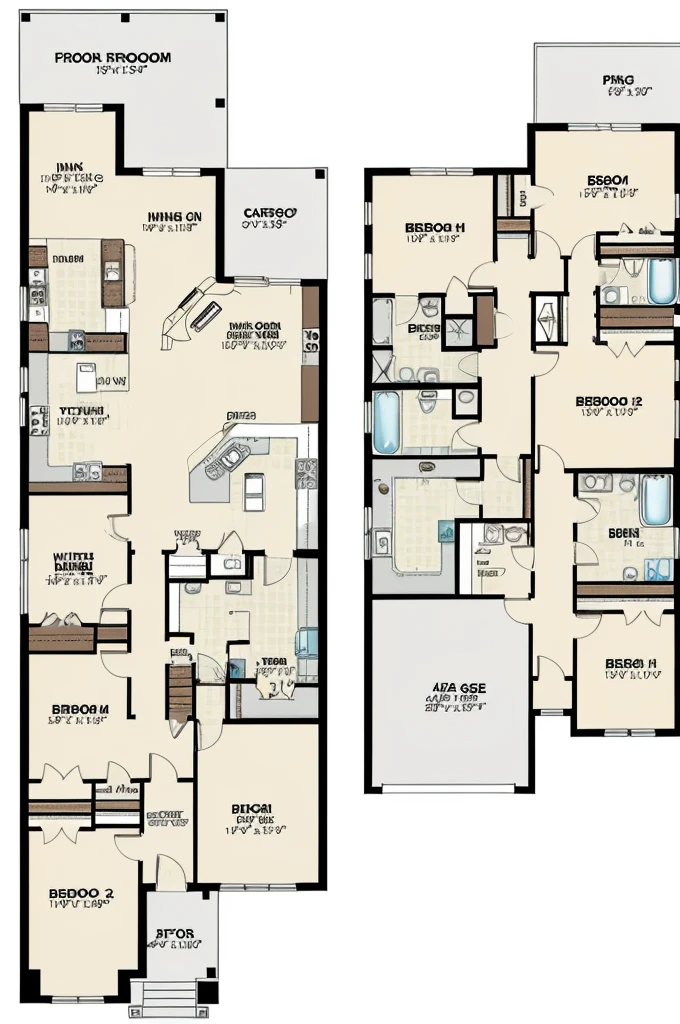 Generate me a floor plan that contains this :

Design a house 7 25 wide or front by 15 deep in length First floor there must be living room, dining room, kitchen, service patio, garden, garage, half bathroom(toilet and laundry)

Second floor 3 bedrooms, the master bedroom, the largest, with a private bathroom, the other 2, a shared bathroom that has(toilet, laundry room and shower) a study environment Scale 1 50