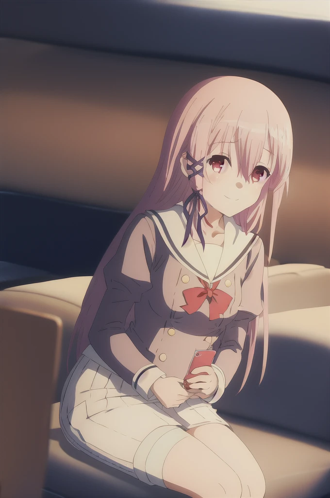 Kisara, looking at the viewer, happy and shy, cheeks flushed. in his dark kitchen with a single candle on the table.
