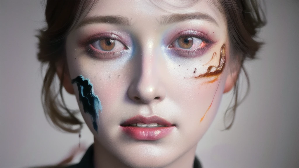 Android Beauty, Powerful paintings inspired by Francis Bacon, Ultra-realistic surrealism, Hyperrealism, fear, art, hyper real painting, Realistic illustration painting, カラフルなHyperrealism, Hyper-realistic digital art