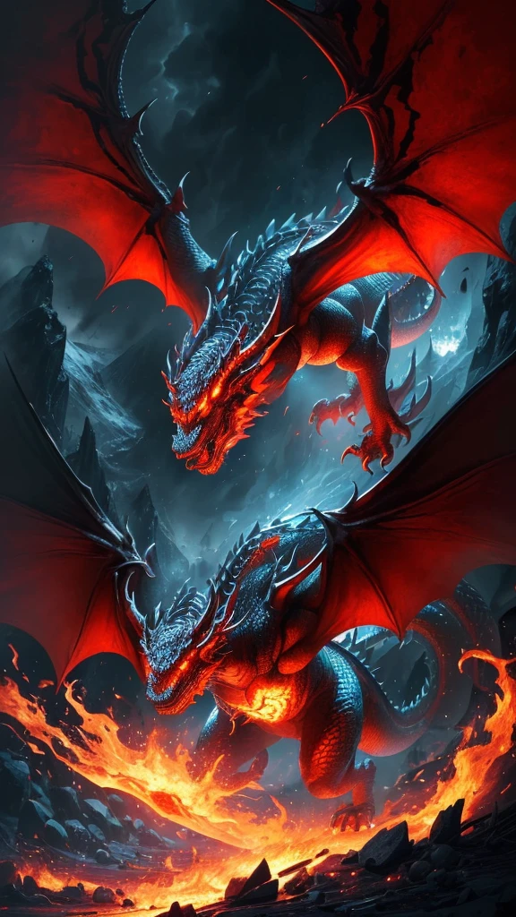 (best quality,16k,32k,highres,masterpiece:1.2),ultra-detailed,(realistic,photorealistic,photo-realistic:1.37),(The ultimate Orochi dragon) glowing red eyes realistic fire background of totally destroyed mountain alone looking at the camera serious expression.
