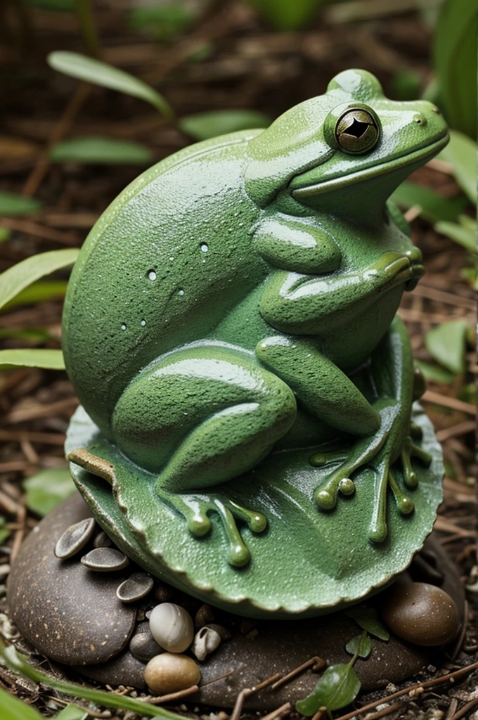 a picture of a sculpture like a frog under a shell