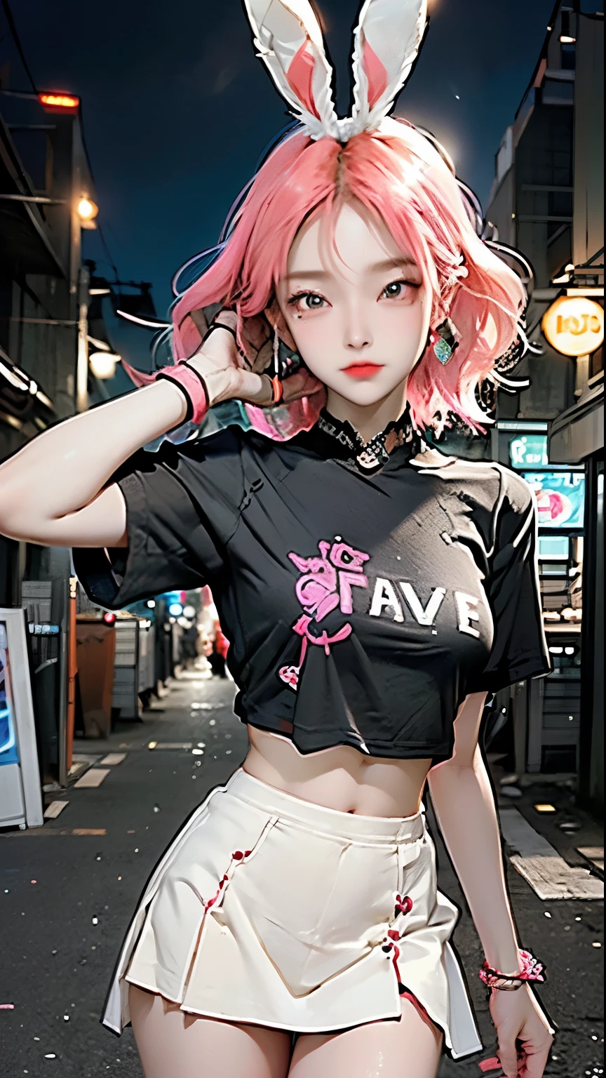 cute little bunny ,(((little ,tiny little body,))),((())),((anime little bunny with extremely cute and beautiful fuchsia hair walking down the street)),(((Bunny girl,anthro furry cute,Bunny girl))),(((rabbit ears,rabbit ears on head,big rabbit ears))),
(((flat chest))),(((fuchsia hair:1.35,short fuchsia hair,colored inner hair,ear breathing,))),((,Perfection eyes,upward glance:1.3,beautiful and fine eyes,Beautiful detailed eyes:1,big eye highlights:1.2,slanted eyes)),((())),(((Glossy skin:1.5,bright skin: 1.5,tanned skin,shiny skin,very shiny skin,shiny body,plastic glitter skin,exaggerated shiny skin))),(delicate and fine fingers,detailed body,arm details,human hand,(detailed face)),
cute,Slutty,,erotic,(((NSFW))),
zettai ryouiki,revealing clothing,show your skin,((rave shirt,neon colored shirt,acclaimed mini skirt,visible lace strap)),(wearing a rave costume:1.3,rave clothes,half naked,with few clothes,),(detailed costume,fine clothes),
(dynamic pose:1.0),focus only,embarrassing,Centered,Scale to fit,Rule of thirds,
outdoor,((night view)),(cyberpunk night street background: 1.5,dark sky,alley,Lonely Alley,thick clouds,detailed background:1.25),
(highest quality),(High resolution),(sharp focus),(Super detailed),(very detailed),(very high quality artwork),8K_wallpaper,(very detailed CG 8K),(Extremely detailed 8K CG),((hyper super Super detailed perfect piece)),perfection,(((masterpiece))),figure,Bright colors,(complex),high contrast,selective lighting,double exposure,HDR (high dynamic range),Post-processing,background blur,
