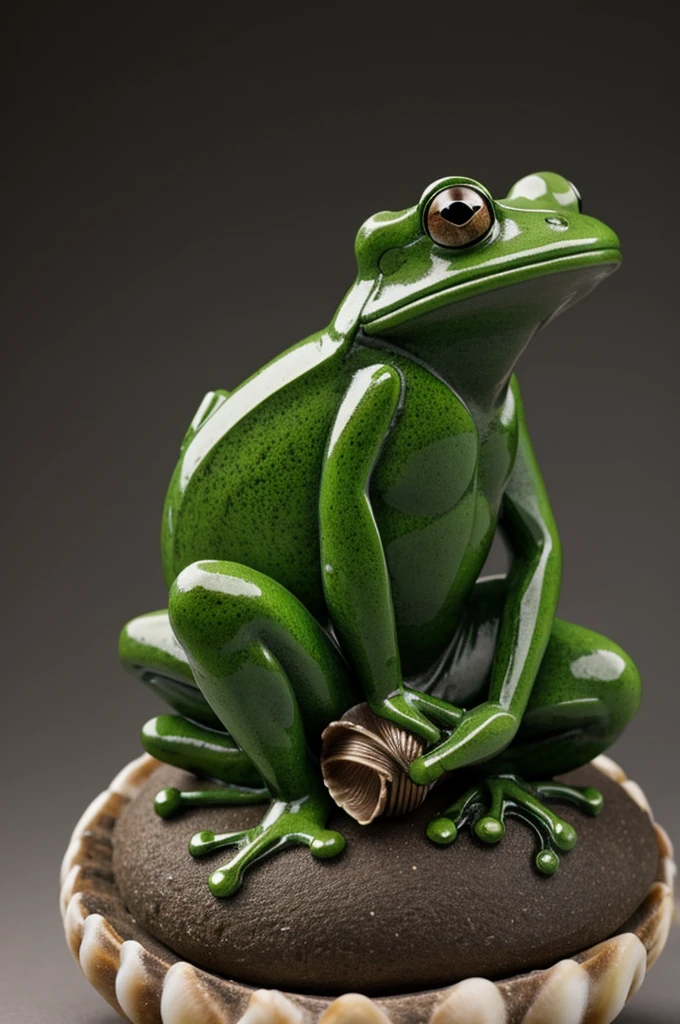 a picture of a sculpture like a frog under a shell