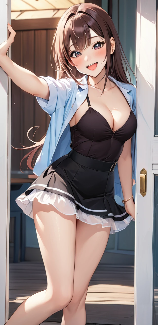 Miss,20 years old,, site,morning,(((Sexy miniskirt))),,Open mouth smile((Action poses)),blush,transparent