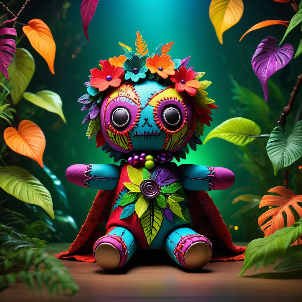 (knitted toy voodoo doll:1.5), (Voodoo Doll on a Floating Island:1.3), (Clothing: ethereal attire with cloud patterns:1.0), (Accessories: enchanted crystal emitting radiant light, floating islands:1.1), (background: fantastical floating island with lush greenery, cascading waterfalls, and vibrant rainbow skies:1.2), best quality, masterpiece, detailed soft oil painting, detailed background, dramatic cinematic lighting, soft edge lighting, professional, dramatic lighting, hard edge lighting, ultra quality, 4k,masterpiece, best quality, 8k, ultra highres, highres, extremely detailed