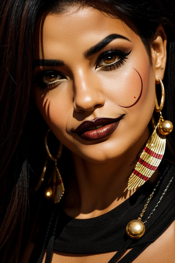 Chicana woman face with good shadows and contrast, very detailed and realistic clown style