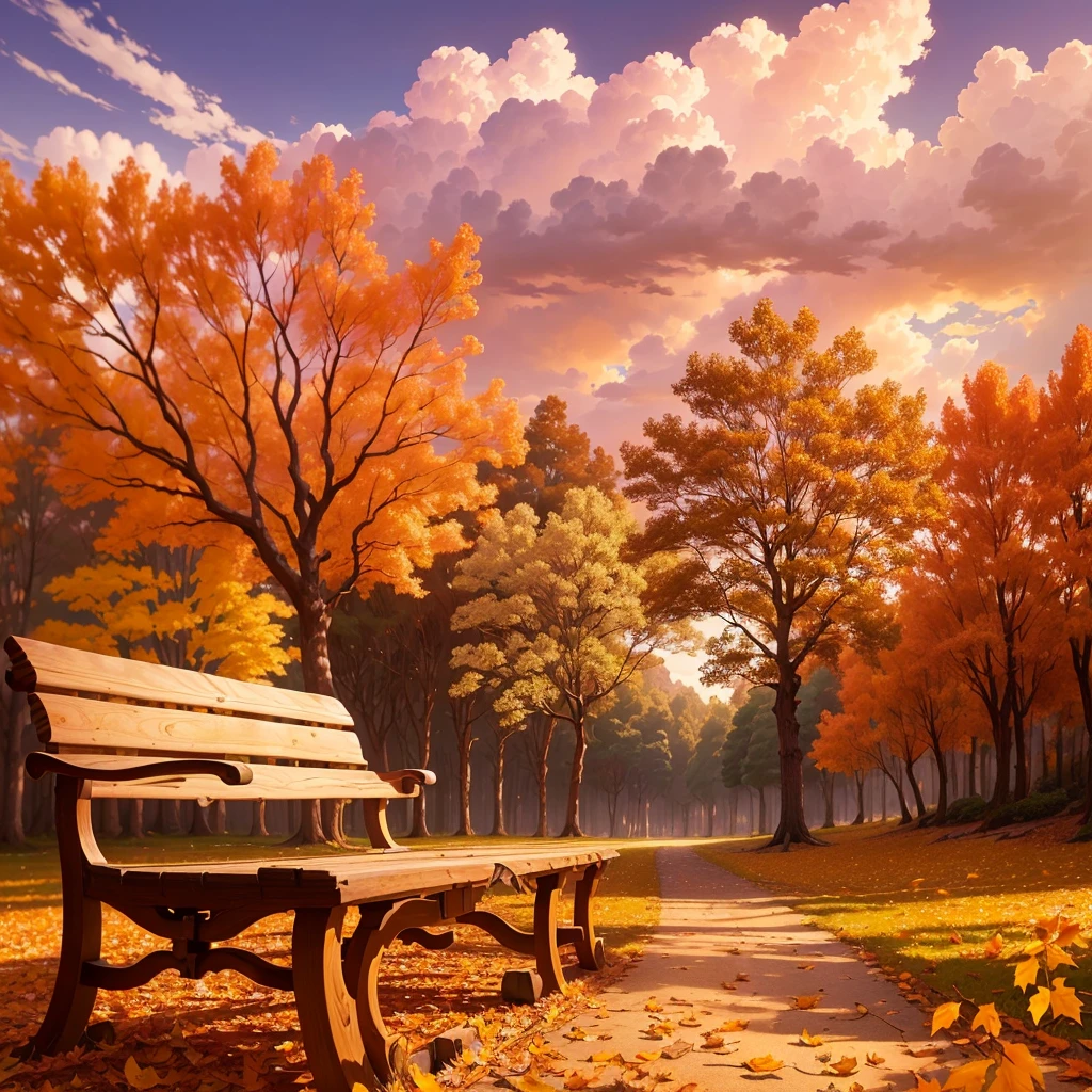 (Highest quality, High resolution), Vibrant colors,Low - Angle,

(古びたwood製のベンチ:1.3),Fascinating and enchanting autumn scenery. Warm earth tones, Soft and natural lighting.Autumn leaves background, Vibrant colorsの葉, The golden leaves gently fall, wood々Warm sunlight shining in from between, Peaceful and calm atmosphere, Soft rays of light illuminating the scene, The sound of rustling leaves, Fresh, cool air, Textured bark, A carpet of fallen leaves on the ground, Quiet and picturesque setting, Natural beauty in full bloom, 