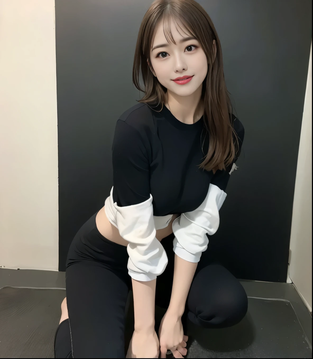 Sitting on the ground、Skinny Jeans、Open legs、Crouching、a beautiful detailed girl、bend knee、masterpiece、top-quality、ighly detailed、White jeans、Inter-strands、hotpants、Lower body、(An ultra-high picture quality、top-quality、Hyper-realistic、Not biologically excessive、No biological defects、Big、cheer girl、(70%Sheer clothing)、Twin-tailed、(A slight smil)、Black eyes、full of sweat、(vaginal)、outside of house、夏天、Fine skin、streaks、Topless slightly open mouth and protruding tongue、see -through、streaks、Black eyes、full of sweat、