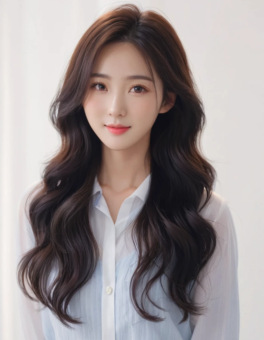 Best Quality, 8k, Masterpiece, (Portrait: 1.3), (photo realistic:1.4), (hyper realistic:1.4), Sharp Focus, looking at viewer, (smoother lighting:1.1), (increase cinematic lighting quality:0.9), realistic lighting, backlighting, light on face, ray trace, (brightening light:1.2), (Increase quality:1.4), sharp detail, (best quality real texture skin:1.4), finely detailed eyes, black_eyes, finely detailed face, 25 year old Korean woman,smiling_face