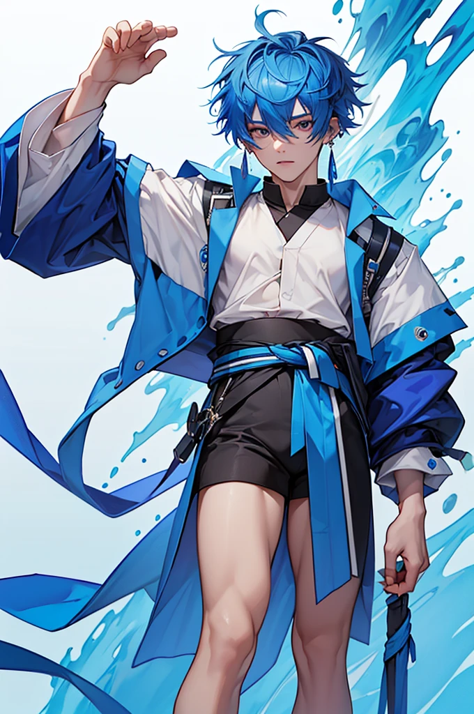 ((whole body :1.3)), 、、((Highest quality, 8K, masterpiece :1.3)), whole body,Blue Hair、Long earrings、