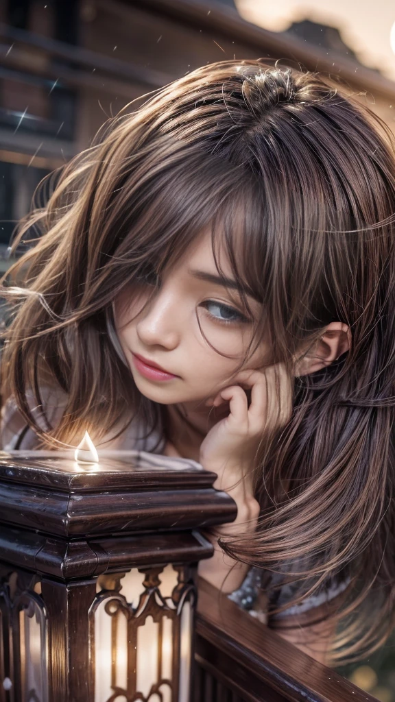 (32k:1.5, Highest quality, masterpiece, Ultra-high resolution), Professional camera work:1.6, Very detailedな肌と顔の質感:1.3, Captivating portrait:1.3, Very accurate, Very detailed, 1 adult female, ((Amazing night view from the rooftop, The moonlight at night illuminates my body)), (Satin Nightgown:0.5), Incredibly slim body, Fair skin, elegant, Expressions of sadness, (Big eyes that exude beautiful eroticism:0.8, Sad expression:1.0, I love you with all my heart:0.8, Please open your mouth a little, lipstick, Feel the beautiful eroticism:0.8), (Wet dark brown medium length hair), Sensual sitting position, Candles, The chest is medium, Earrings, necklace, bracelet, (romantic, dramatic, mysterious, Cool Beauty), Tilt, ((Adult charm, Feminine charm, Hair blowing in the wind))