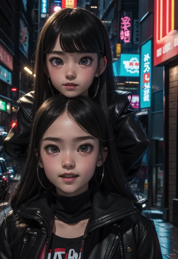 masterpiece, best quality, half body, portrait, night city, 1girl, anime, 3D, Japan, pixar, realistic, teen girl, smiling, cute face, harajuku fashion style, rain coat, beautiful, colourful, neon lights, cyberpunk, smooth skin, illustration, artstation, painting by stanley artgerm lau, sideways glance, foreshortening, extremely detailed 8K, smooth, high resolution, ultra quality, highly detail eyes, highly detail mouth, highly detailed face, perfect eyes, both eyes are the same, true light, glare, Iridescent, Global illumination, (long straight hair), (side comb hair), Big Breasts:1.7, real light, real shadow, real face, hd, 2k, 4k, 8k, 16k, realistic light, realistic shadow, bright Eyes, fluorescent eyes, soft light, dream light