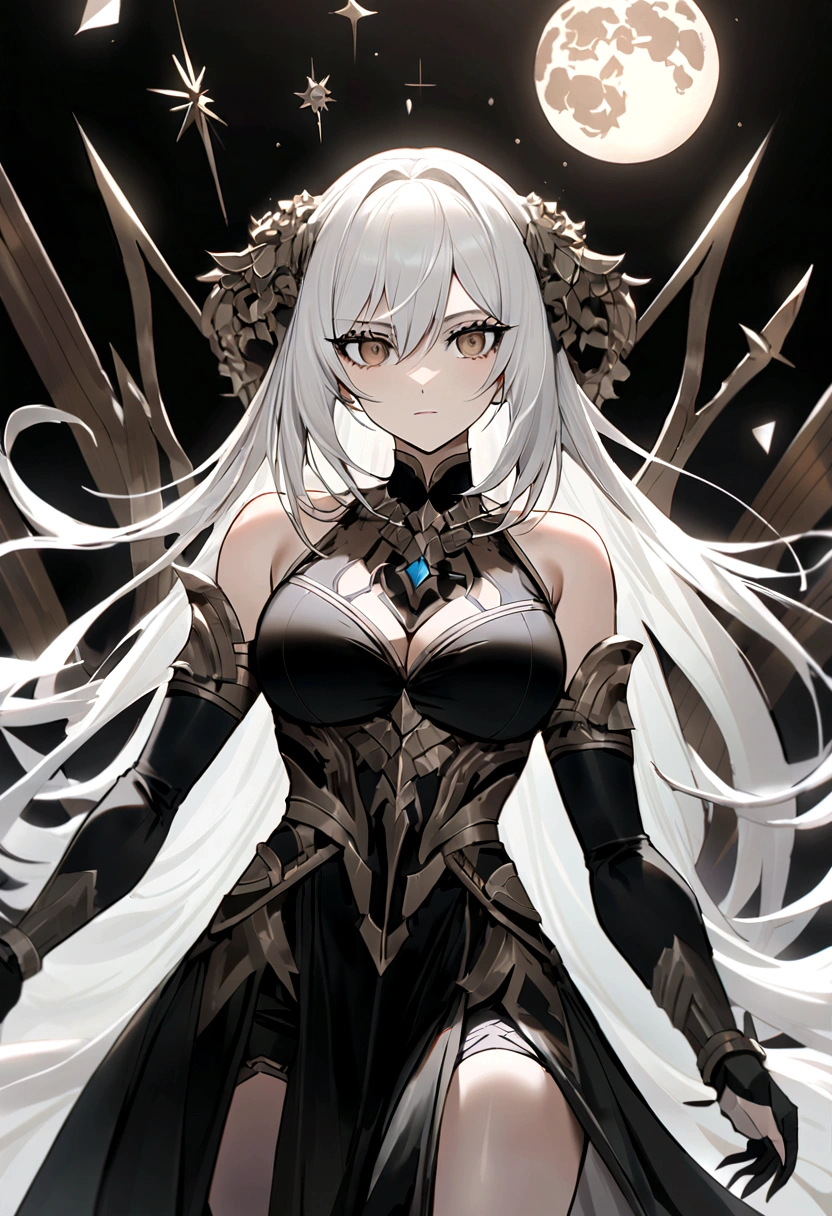 （Huang Li、high quality、Extremely detailed），Constellation - Libra goddess，Huge Libra，Woman holding a scales，Similar to Latin goodness，brave，capricious，Productivity，The face of enterprising and humanitarianism，White hair，Ancient Greek costumes、Wrap Dress，The background is the universe，Crystal brown eyes（Eyes Details），Powerful appearance