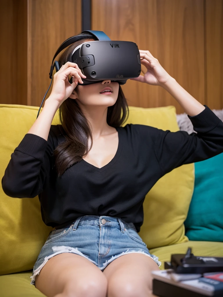 then the woman put on the vr headset and began to relax