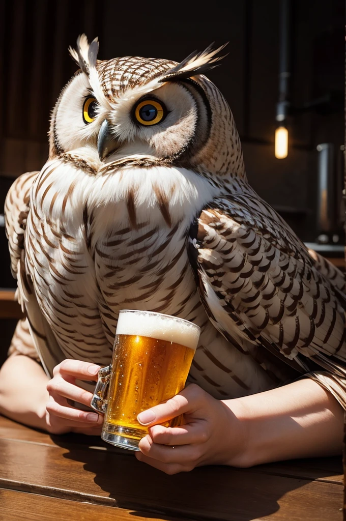 Owl with glass of beer in hand illustration 