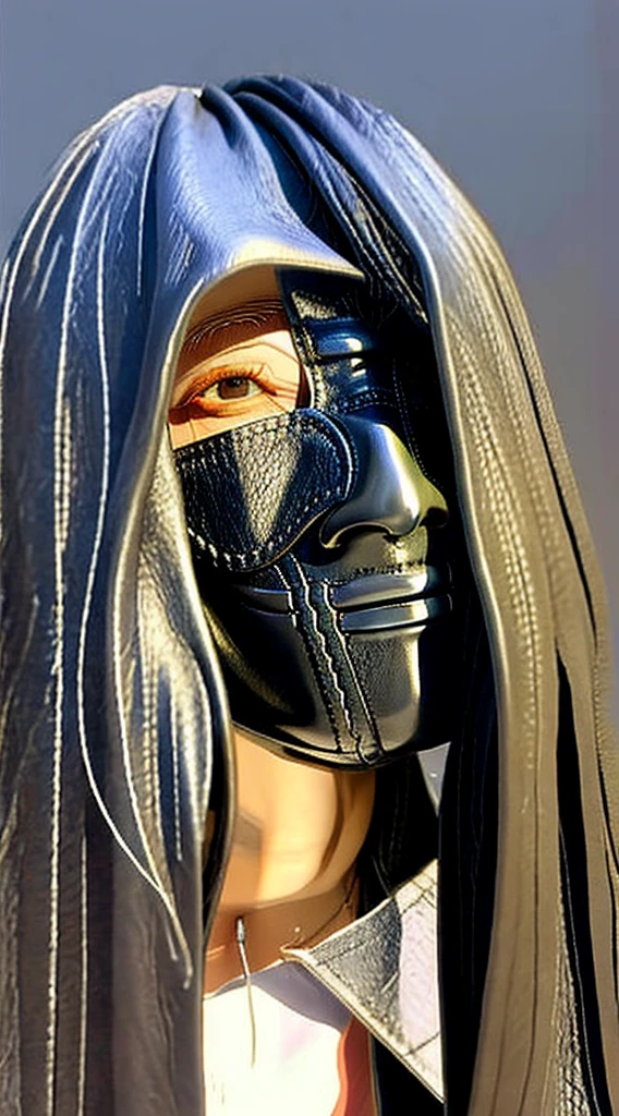 A realistic, detailed leather mask inspired by Leatherface from The Texas Chainsaw Massacre, isolated on a plain background, showing only the mask with no character or face,A mask made of human facial leather,Aged mask