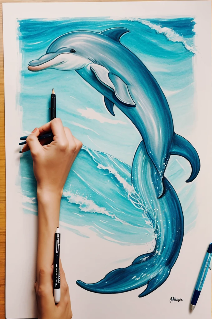 Draw a dolphin and a mermaid