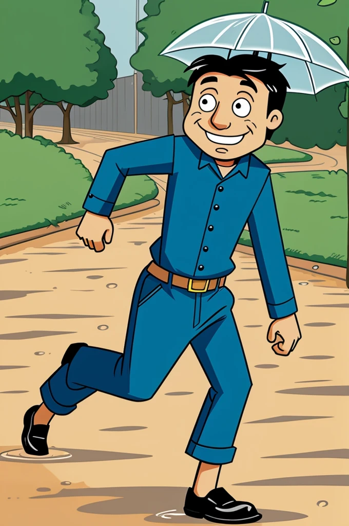 Cartoon of man slipping in the rain