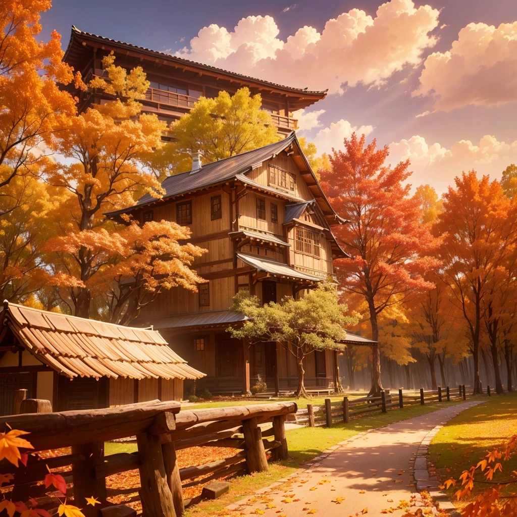 (Highest quality, High resolution), Vibrant colors,Low - Angle,
(古びたwood製のベンチ:1.3),Fascinating and enchanting autumn scenery. Warm earth tones, Soft and natural lighting.Autumn leaves background, Vibrant colorsの葉, The golden leaves gently fall, wood々Warm sunlight shining in from between, Peaceful and calm atmosphere, Soft rays of light illuminating the scene, The sound of rustling leaves, Fresh, cool air, Textured bark, A carpet of fallen leaves on the ground, Quiet and picturesque setting, Natural beauty in full bloom,
