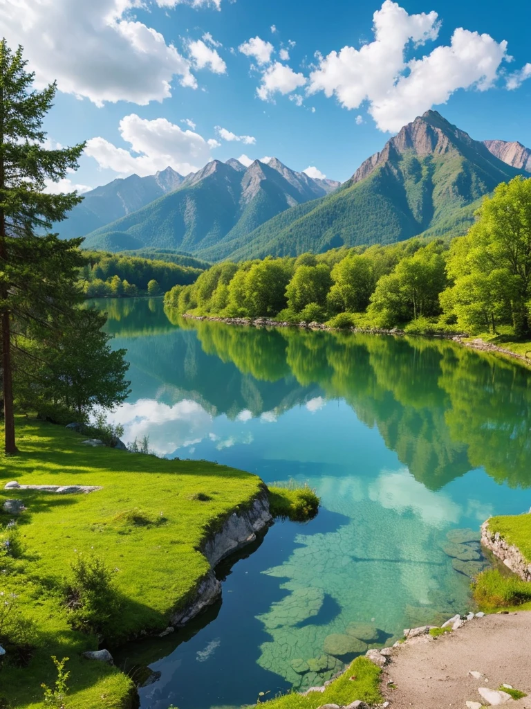 shows various views such as forests, mountains, and lakes.)