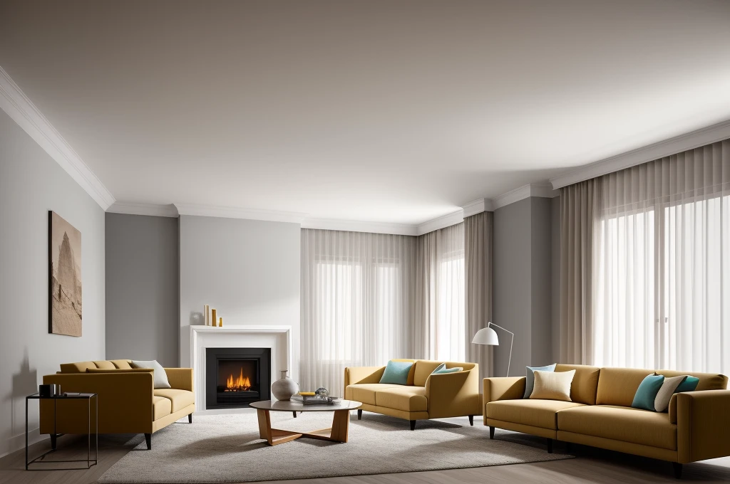 In a modern living room designed by renowned architects, the sleek lines and minimalist aesthetics come to life in a digital illustration reminiscent of M.C. Escher's mind-bending art. The room's intricate geometry, furniture placement, and interplay of light and shadow create an illusion of endless space and complexity. The color temperature leans towards cool tones, enhancing the sense of contemporary elegance. Faces of imaginary occupants reveal a mix of awe and contemplation, perfectly complementing the surreal atmosphere. The lighting is soft, casting subtle gradients across the surfaces, contributing to the dreamlike ambiance