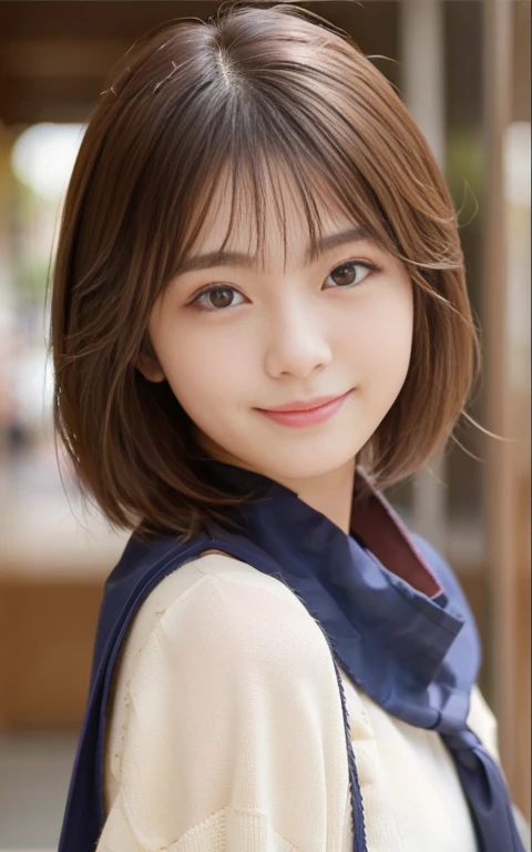 Cute 21 year old Japanese、city、shopping、Highly detailed face、Pay attention to the details、double eyelid、Beautiful thin nose、Sharp focus:1.2、Beautiful woman:1.4、(Light brown hair,short hair、),Pure white skin、Highest quality、masterpiece、Ultra-high resolution、(Realistic:1.4)、Highly detailed and professional lighting、nice smile、Please show me your whole body、Cute autumn clothes、