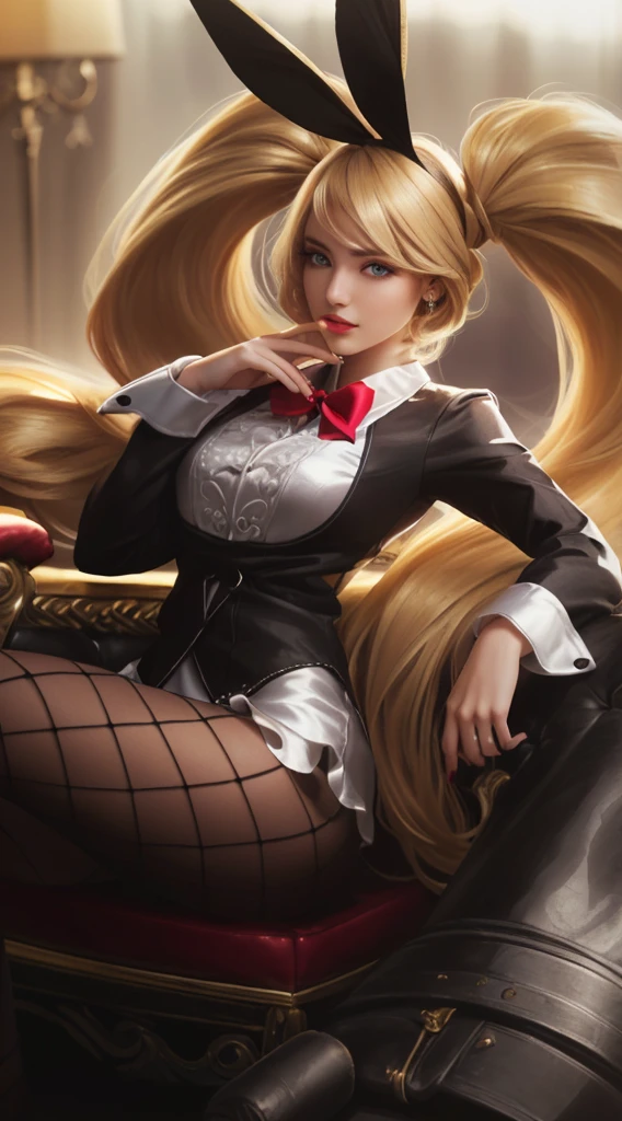 a realistic girl with long blonde hair sitting on a sofa, beautiful detailed eyes, beautiful detailed lips, extremely detailed eyes and face, long eyelashes, realistic skin, intricate hairstyle, elegant dress, photorealistic, 8k, detailed background, soft lighting, ambient occlusion, cinematic composition, warm color tones