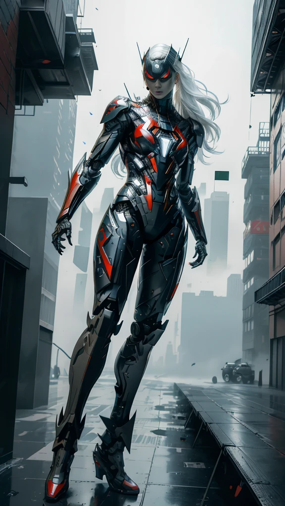 (1 girl:1.3), Alone, (((Very detailed face)))), ((Very detailed eyes and face.)))), beautifuls detalles ojos, body parts__, Official Art, unified 8k wallpaper, super detailed, beautiful and beautiful, beautiful, Masterpiece, Best Quality, Original, Masterpiece, super fine photo, Best Quality, super high resolution, realistic realism, sunlight, Full length portrait, extraordinary beauty, dynamic pose, delicate face, vibrant eyes, (FROM THE FRONT), He wears a Spider-Man suit., red and black color scheme, spider, fondo muy detallado del Ceiling de la ciudad, Ceiling, with city views, detailed face, detailed complex busy background, disordered, gorgeous, milky white, very detailed skin, realistic skin details, visible pores, clear focus, volumetric fog, 8k hd, DSLR, high quality, film grain, White skin, photographic realism, lomography, Futuristic dystopian megalopolis, translucent, eyes looking at the camera, Big , short hair,white hair ,full body,mecha,cyborg,robotic,long hair