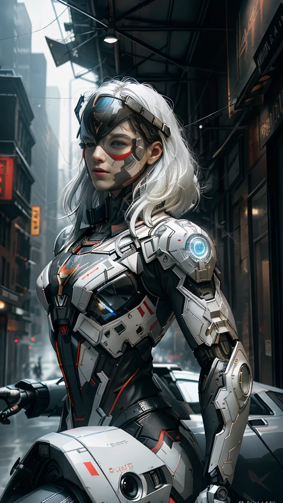 (1 girl:1.3), Alone, (((Very detailed face)))), ((Very detailed eyes and face.)))), beautifuls detalles ojos, body parts__, Official Art, unified 8k wallpaper, super detailed, beautiful and beautiful, beautiful, Masterpiece, Best Quality, Original, Masterpiece, super fine photo, Best Quality, super high resolution, realistic realism, sunlight, Full length portrait, extraordinary beauty, dynamic pose, delicate face, vibrant eyes, (FROM THE FRONT), He wears a Spider-Man suit., red and black color scheme, spider, fondo muy detallado del Ceiling de la ciudad, Ceiling, with city views, detailed face, detailed complex busy background, disordered, gorgeous, milky white, very detailed skin, realistic skin details, visible pores, clear focus, volumetric fog, 8k hd, DSLR, high quality, film grain, White skin, photographic realism, lomography, Futuristic dystopian megalopolis, translucent, eyes looking at the camera, Big , short hair,white hair ,full body,mecha,cyborg,robotic,long hair 