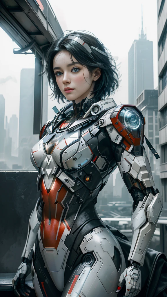 (1 girl:1.3), Alone, (((Very detailed face)))), ((Very detailed eyes and face.)))), beautifuls detalles ojos, body parts__, Official Art, unified 8k wallpaper, super detailed, beautiful and beautiful, beautiful, Masterpiece, Best Quality, Original, Masterpiece, super fine photo, Best Quality, super high resolution, realistic realism, sunlight, Full length portrait, extraordinary beauty, dynamic pose, delicate face, vibrant eyes, (FROM THE FRONT), He wears a Spider-Man suit., red and black color scheme, spider, fondo muy detallado del Ceiling de la ciudad, Ceiling, with city views, detailed face, detailed complex busy background, disordered, gorgeous, milky white, very detailed skin, realistic skin details, visible pores, clear focus, volumetric fog, 8k hd, DSLR, high quality, film grain, White skin, photographic realism, lomography, Futuristic dystopian megalopolis, translucent, eyes looking at the camera, Big , short hair,white hair ,full body,mecha,cyborg,robotic,long hair