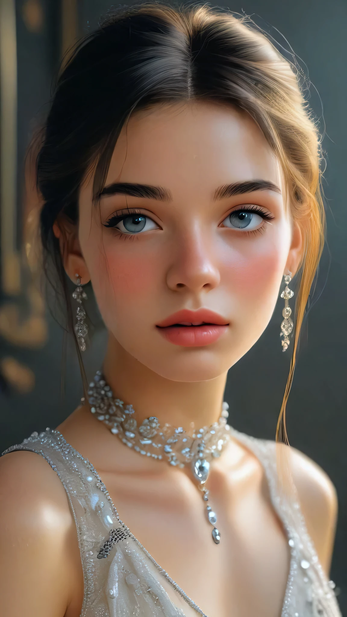 The photo faithfully depicts an intelligent young pretty woman