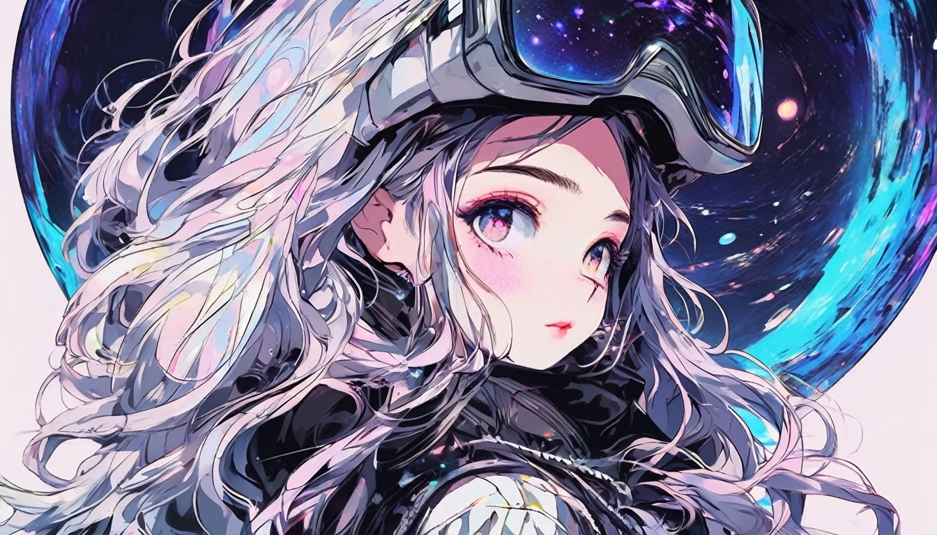 (best quality, sketch:1.2), epic realistic,(ultra details ayes),illustrator,anime,1 girl, detailed lips,custom, gradient background,neon hair,textured cropping, masterpiece, anime, a woman standing looking at a black hole, fantasy world, trending on art station, space art, dreamy psychedelic anime, beautiful anime scene, anime epic artwork. anime, photo picture poses, average height