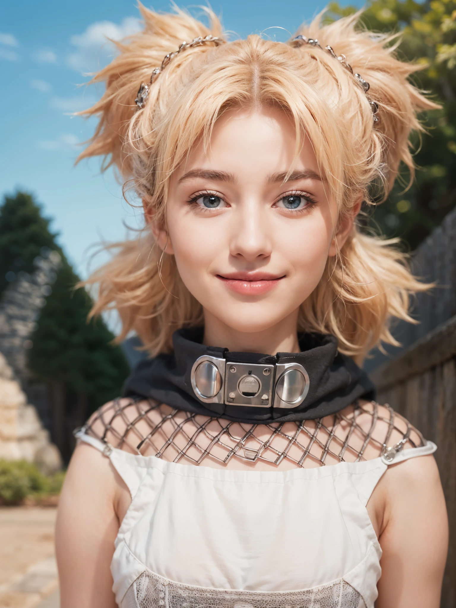 blond haired woman with a black hair comb and a white top, (highly detailed face:1.4) (smile:0.7) (background inside dark, moody, private study:1.3) POV, by lee jeffries, nikon d850, film stock photograph ,4 kodak portra 400 ,camera f1.6 lens ,rich colors ,hyper realistic ,lifelike texture, dramatic lighting , cinestill 800