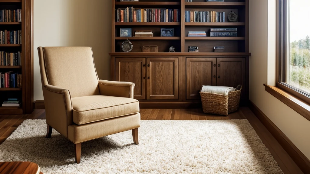 A cozy reading nook with a comfortable armchair bathed in warm, natural light from a nearby window. On a small wooden table next to the chair, there's a smartphone displaying the Audible app interface. The screen shows a book cover and playback controls, indicating the app in use. In the background, soft-focus bookshelves filled with various books create a warm and inviting atmosphere. The focus is on the smartphone and the serene environment, suggesting a peaceful and enjoyable reading experience with the Audible app. This image captures the essence of reviewing the Audible app without using any text, emphasizing the comfort and pleasure of listening to audiobooks in a cozy setting. Ultra Realistic, show smartphone screen with cover of an audio book 