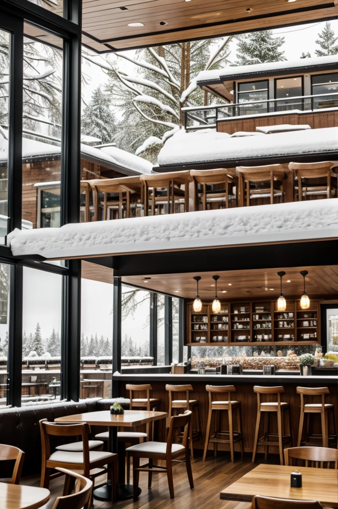 Images of a sophisticated cafe in Oregon City on a snowy day